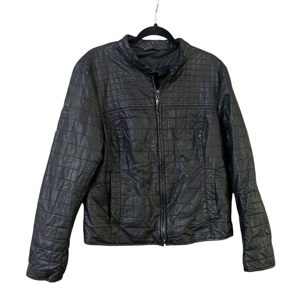 Max edition black feaux leather biker bomber jacket nwt size xl quilted collar